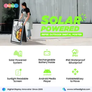 Solar Panel Waterproof Digital Poster Foldable Portable LCD Advertising Screen Solar Battery Powered Outdoor Digital Signage