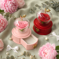 Boîte à bijoux en acrylique Forever Rose en forme de pomme, fleur préservée avec tiroir pour ranger les bagues et les colliers, cadeau de Noël