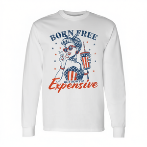 Nacido libre, pero ahora soy caro, camiseta patriótica de manga larga para el 4 de julio - Product Image 2