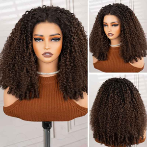 Perruques en cheveux humains bouclés birmans blonds avec mèches, densité 250 %, sans colle, avec closure en dentelle pré-découpée 5x5, vente en gros - Product Image 4
