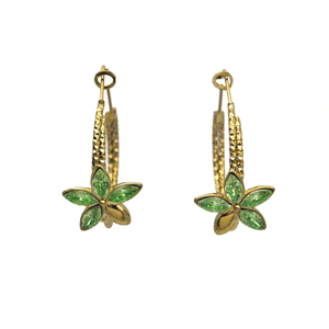 Pendientes de Moda con Diseño de Flor y Gema Verde, Acero Inoxidable 316L con Baño de Oro PVD - Product Image 2