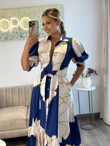 YQY10356 Nouvelle Collection Robes Chemises d'Été pour Femmes – <span class=keywords><strong>Robe</strong></span> <span class=keywords><strong>Longue</strong></span> Imprimée Décontractée à Taille Haute Irrégulière et Cardigan Maxi - Product Image 2