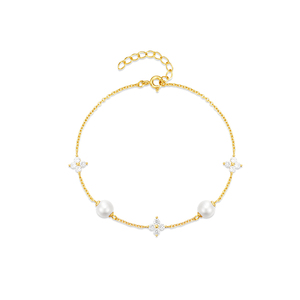 Bracelet de luxe pour femme, tendance, forme ronde, perle blanche de qualité AA, argent 925, plaqué or 18 carats, chaîne et maillons - Product Image 4