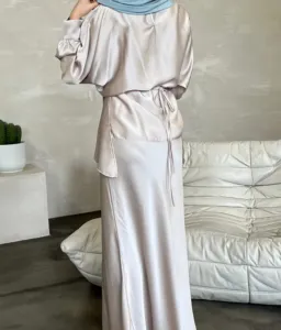 Vestido de Dubai de alta qualidade para mulheres, saia maxi de manga comprida, duas peças, roupa islâmica, cor sólida, abaya, para mulheres muçulmanas, Dubai, atacado