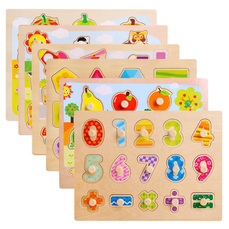Children wooden shape matching geometric sorting board toddlers animal fruits cognitive jigsaw puzzles educational toys for kids