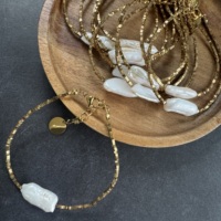 Bracelet moderne fait main en pierres précieuses baroques plaqué or avec perles d'eau douce, perles en acier inoxydable, bijoux pour femmes en pierres naturelles