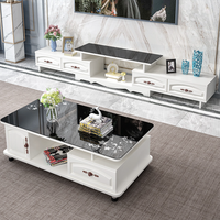 Ensemble Table Basse en Verre Moderne et Meuble TV pour Salon Marque Forever Noir