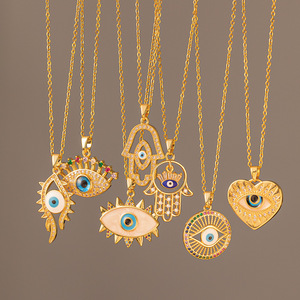 Collares de joyería de moda de acero inoxidable Hamsa mano de Fátima mal de ojo protección colgante collar - Product Image 1