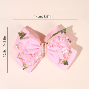 CN 2 개 달콤한 핑크 바렛 리본 머리 활 클립 반짝 스팽글 머리 핀 꽃 리본 머리 클립 여자 아이 - Product Image 2