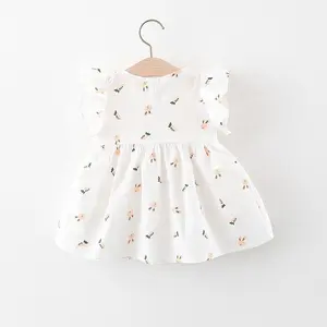 Baby. Girl Dress Clothes Floral Print Baby Summer Dress Toddler Girl Short Sleeve 100% Cotton Flower Casual Dresses