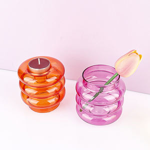 Candelabro de colores personalizado de vidrio soplado a mano caliente Florero de vidrio de forma redonda de <span class=keywords><strong>Boca</strong></span> Grande - Product Image 5