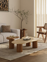 Ensemble de table basse en pierre naturelle de style Wabi-sabi avec tables d'appoint de forme unique, table basse de salon adaptée à un usage domestique