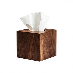 Boîte à mouchoirs en bois moderne finition marron, design cube sur pied, pour la maison, le bureau ou le bureau de travail, boîte à mouchoirs artisanale - Product Image 1