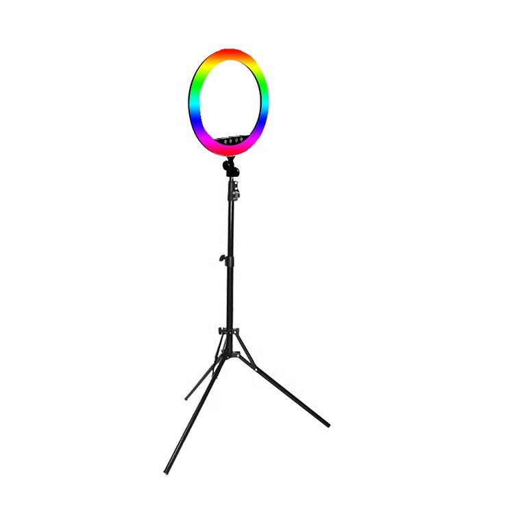 RGB led selfie touch button ring light with hose phone clamp