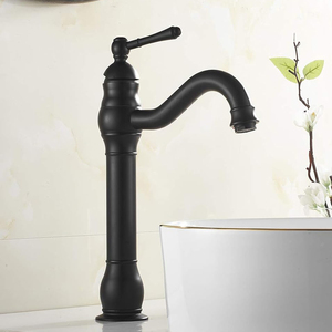 <span class=keywords><strong>Robinet</strong></span> de lavabo en laiton <span class=keywords><strong>noir</strong></span> mat durable à montage sur pont, style rétro européen antique, à trou unique et à poignée unique pour salle de bain - Product Image 1