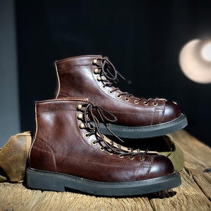 Bottes pour hommes en cuir véritable d'extérieur, antidérapantes, élévatrices, décontractées, rétro, respirantes, bottes de travail - Product Image 3