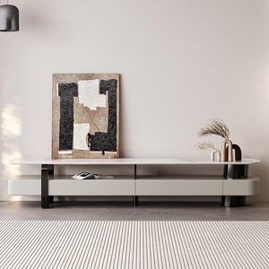 Set meja kopi, Penyimpanan multifungsi Modern persegi panjang dudukan TV dengan bangku dapat diperpanjang tengah meja untuk ruang tamu - Product Image 2