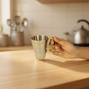 แก้วกาแฟทองเหลืองโบราณจากอินเดียใต้ แบบดั้งเดิม คัมบาคอนัม พร้อมตัวกรอง ใช้ซ้ำได้ ทนทาน ทำจากโลหะ - Product Image 3