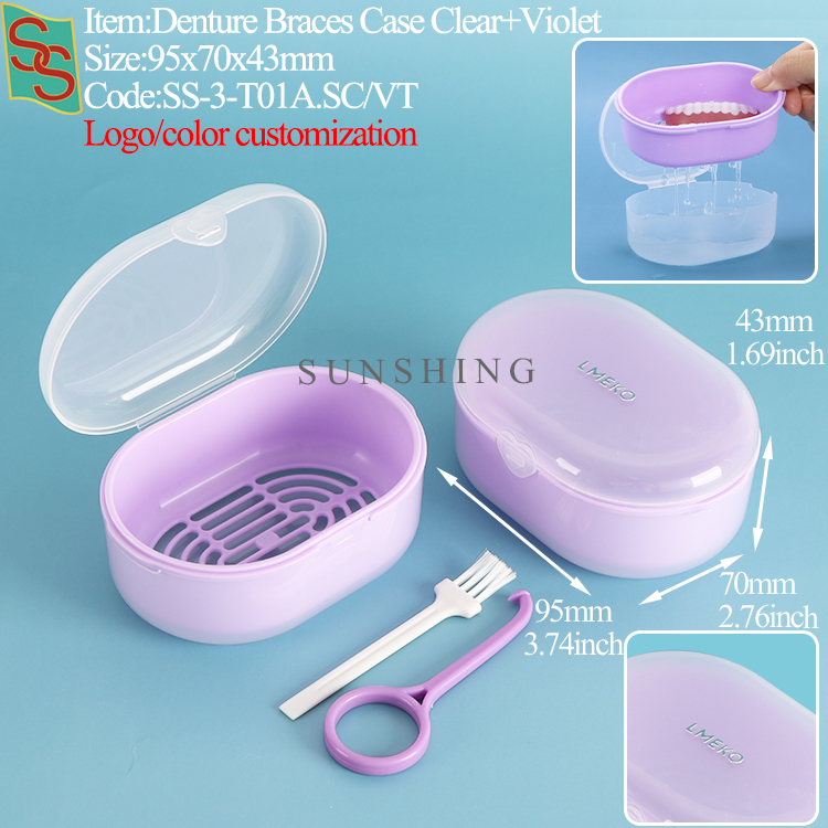 T01A Denture Braces Case Clear + Light Violet