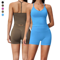 Ensemble de shorts de yoga et de sport TZ3597-3 à taille haute, col en V profond, bretelles en Y, en nylon/spandex, extensible dans quatre directions, séchage rapide, respirant