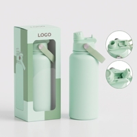 Bouteilles d'eau personnalisées avec logo, 24 oz et 32 oz, revêtement UV, avec bec verseur et couvercles à paille, en acier inoxydable à double paroi isolé sous vide