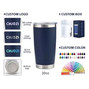 Gobelet isotherme personnalisé avec logo, 20oz 30oz, en acier inoxydable à double paroi, thermique, pour voiture, revêtement poudré, avec paille - Product Image 2