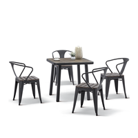 Ensemble de meubles d'extérieur modernes, 4 chaises en plastique imitation bois et table en verre trempé, durable pour hôtel, parc, patio, cour