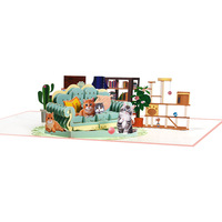 Großhandel Moderne Niedliche Lustige Hunde- und Katzen-Sofa 3D Pop-up Umweltfreundliche Gestanzte Weihnachtsgrußkarte für Festliche Anlässe