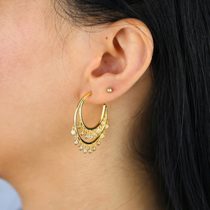 Regalo di Natale placcato in oro grande forma a cerchio appendere molti orecchini rotondi rosso blu chiaro viola doppio cerchio ciondolo CZ gioielli da donna - Product Image 6