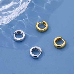 New Fine 925 <strong>Silver</strong> Jewelry Manufacture 18K Gold Vermeil <strong>Huggies</strong> 925 Sterling <strong>Silver</strong> Plated Bold Hoop Earrings for Women - Product Image 2
