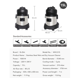 Réservoir de récupération Portable en acier inoxydable 15L petit aspirateur à eau anti-poussière Machine de nettoyage de sol humide et sec - Product Image 5
