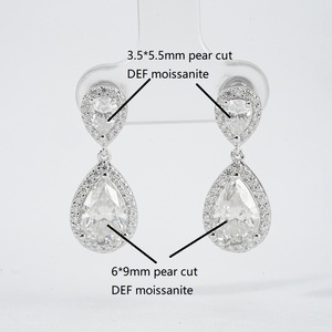 925 Sterling Silver Moissanite <b>Earrings</b> 4ct total fashion design wedding <b>earrings</b> stud pear moissanite - Product Image 2