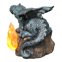 Statue de dragon en résine, ornement de jardin à énergie solaire avec lumière de feu, imperméable, décoration de pelouse, de patio et de jardin, figurine