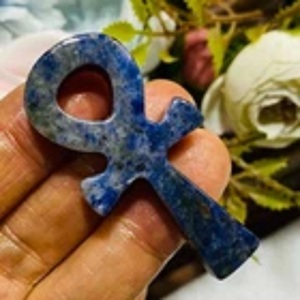 Colgante de Cristal Natural de Sodalita Tallado a Mano con Cruz Ankh Egipcia, Amuleto de Piedra del Símbolo de la Vida, para Joyería y Decoración - Product Image 4