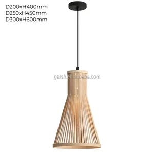 Handmade Wicker Treo Đèn Mây Mặt Dây Chuyền Ánh Sáng Tre Dệt Đèn