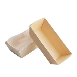 Biodegradable Disposable Wooden Bread Baking Tray Loaf Pan Bakery Supplier Box Baking Mold Toast box