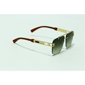 Nouvelles lunettes de soleil carrées sans monture de style européen et américain pour hommes, avec double pont en métal et branches imitation bois, protection UV400 - Product Image 1