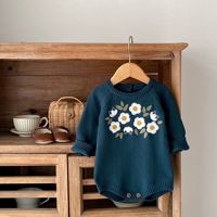 Combinaison florale personnalisée pour bébés filles, printemps-automne, nouveau-né, en coton tricoté, avec fermeture boutonnée, fabrication ODM/OEM