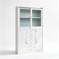 Meuble de rangement moderne blanc pour bureau avec portes vitrées, armoire latérale et tiroirs centraux, organisateur de rangement en acier – Vente en gros