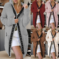 Cardigan long en maille torsadée avec poches, manteau pull automne-hiver, cardigan tricoté pour femme
