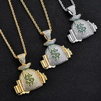 Collier pendentif sac à monnaie style rappeur pavé de zircone cubique, bijoux de mode
