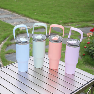 Tazza da caffè in acciaio inossidabile 40oz con logo personalizzato tazza da viaggio con ghiaccio isolante sottovuoto bottiglia d'acqua portatile con manico in paglia - Product Image 5