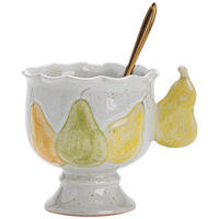 Offre Spéciale : Ensemble Tasse et Soucoupe en Porcelaine Peinte à la Main Motifs Pomme et Poire, 250 ml, Résistant à la Chaleur, Compatible Lave-Vaisselle, Fraîcheur Assurée