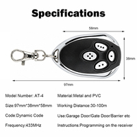 Control Remoto ALUTECH AN-Motors AT-4 para Puerta de 433MHz, Compatible con Receptor de Motor AnMotors ASG 600 ASG1000 AR-1-500