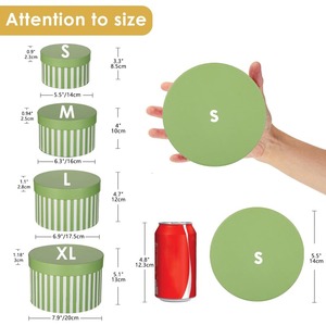 Gift <b>box</b> with lid, suitable for giving gifts, green and <b>white</b> striped round gift <b>box</b>, customizable according to needs - Product Image 2