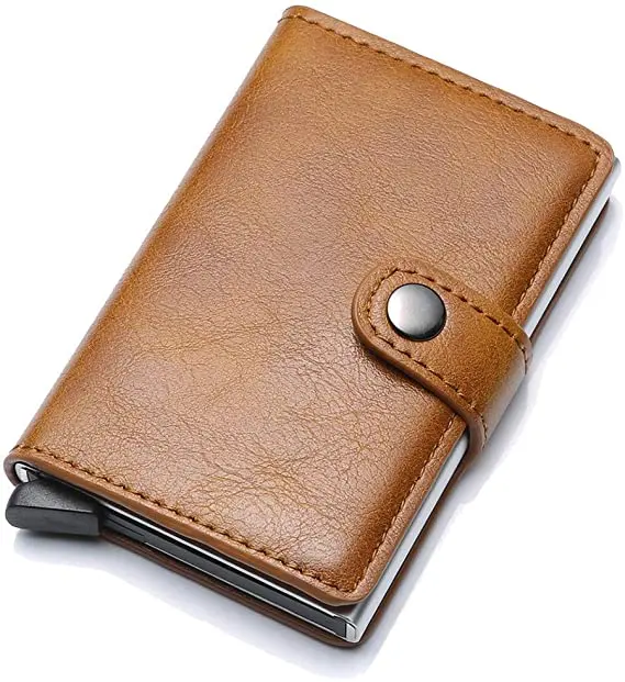 RFID Blocking Card Holder Wallet PU Leather Credit Card Holder Purse Solid Color Carbon Fiber Wallet Aluminum Can Custom Logo