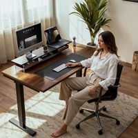 Support d'écran double à 2 niveaux en bois avec tiroir et pieds en acrylique pour étagère de bureau avec organisateur de rangement