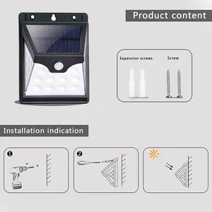 Lampu malam tenaga surya Sensor gerak cahaya matahari tiga sisi lampu taman LED luar ruangan keamanan untuk lampu dinding tenaga surya