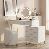 Meilleures ventes : Ensemble coiffeuse moderne européen en bois massif avec miroir éclairé et réglable, modulaire et écologique, pour appartement