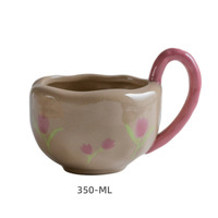 Mug en Céramique Créatif à Grande Poignée, Motif Floral Peint à la Main (Marguerite, Tulipe, Hortensia), Tasse Unique pour le Petit-Déjeuner et le Café